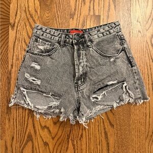 Signature8 Gray Distressed Denim Shorts Size Small High-Rise Cuff-offs